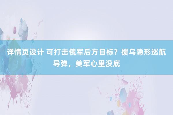 详情页设计 可打击俄军后方目标？援乌隐形巡航导弹，美军心里没底